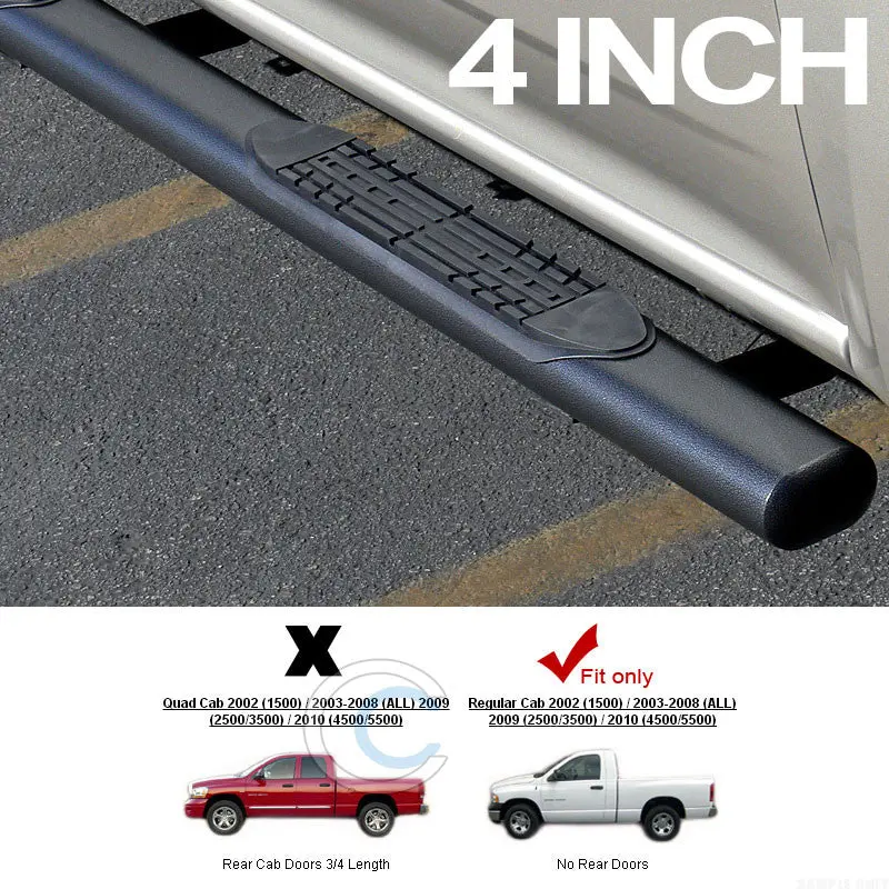 4-Inch Hammered Black Oval Side Steps For 2002–2009 Dodge Ram Regular & Standard Cab 1