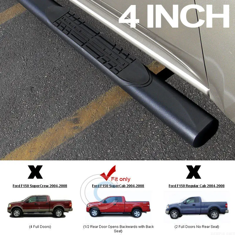 4-Inch Matte Black Oval Running Boards For 2004–2008 Ford F-150 Super & Extended Cab 1