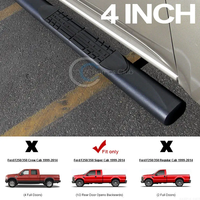 4-Inch Matte Black Oval Side Step Nerf Bars With Running Boards For 1999–2016 Ford F-250 Super Duty Super Cab 1