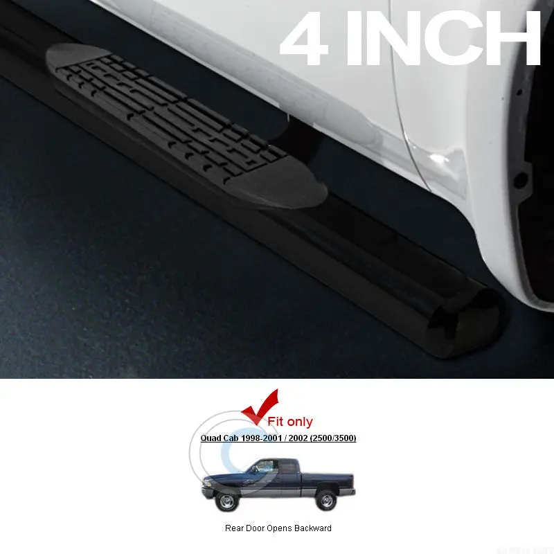 4-Inch Oval Black Nerf Bars For 1998–2001/2002 Dodge Ram 1500 & 2500 Quad Cab 1