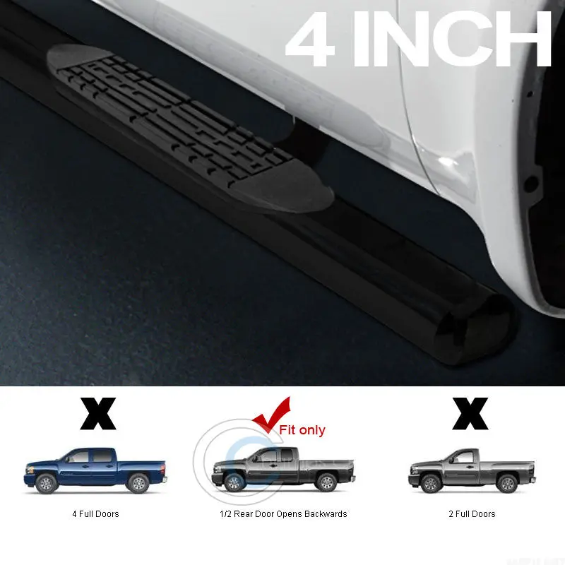 4-Inch Oval Black Nerf Bars For 1999–2013 Chevrolet Silverado & Gmc Sierra Extended Cab 1