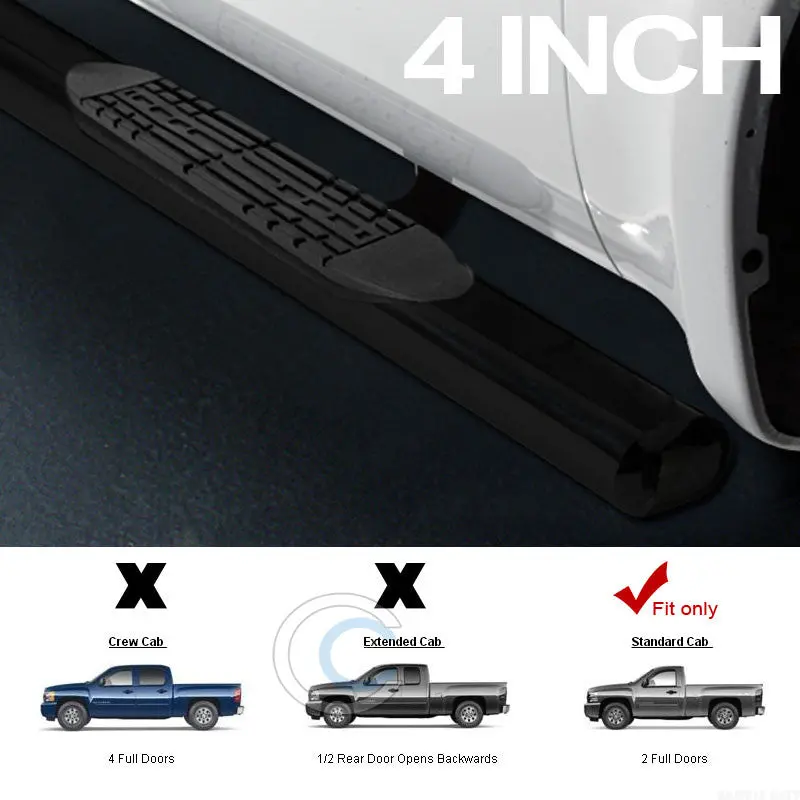4-Inch Oval Black Nerf Bars For 1999–2013 Chevrolet Silverado & Gmc Sierra Regular Cab 1