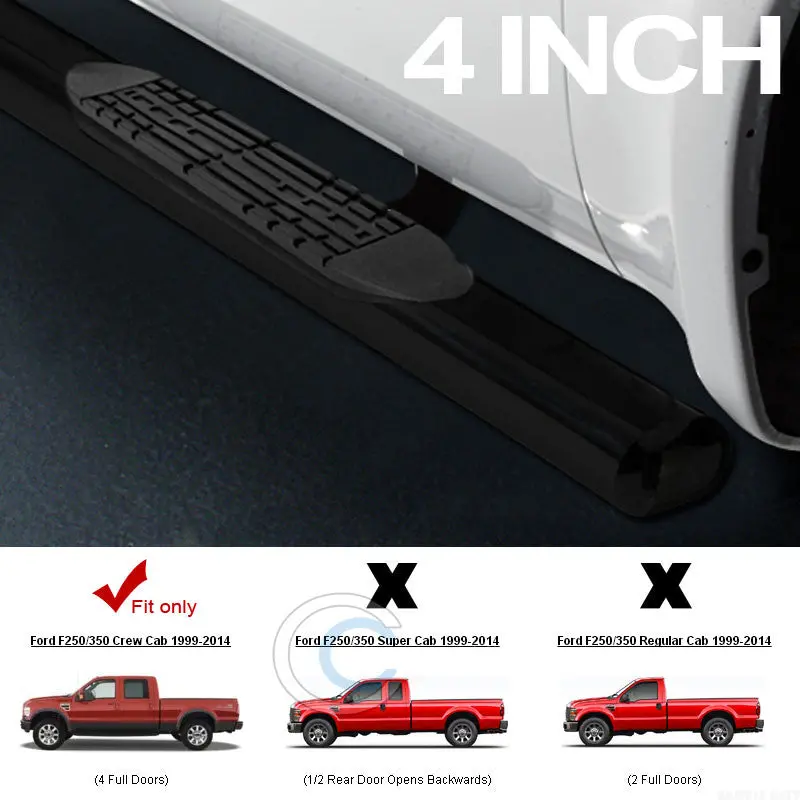 4-Inch Oval Black Nerf Bars For 1999–2016 Ford F-250/F-350 Super Duty Crew Cab 1