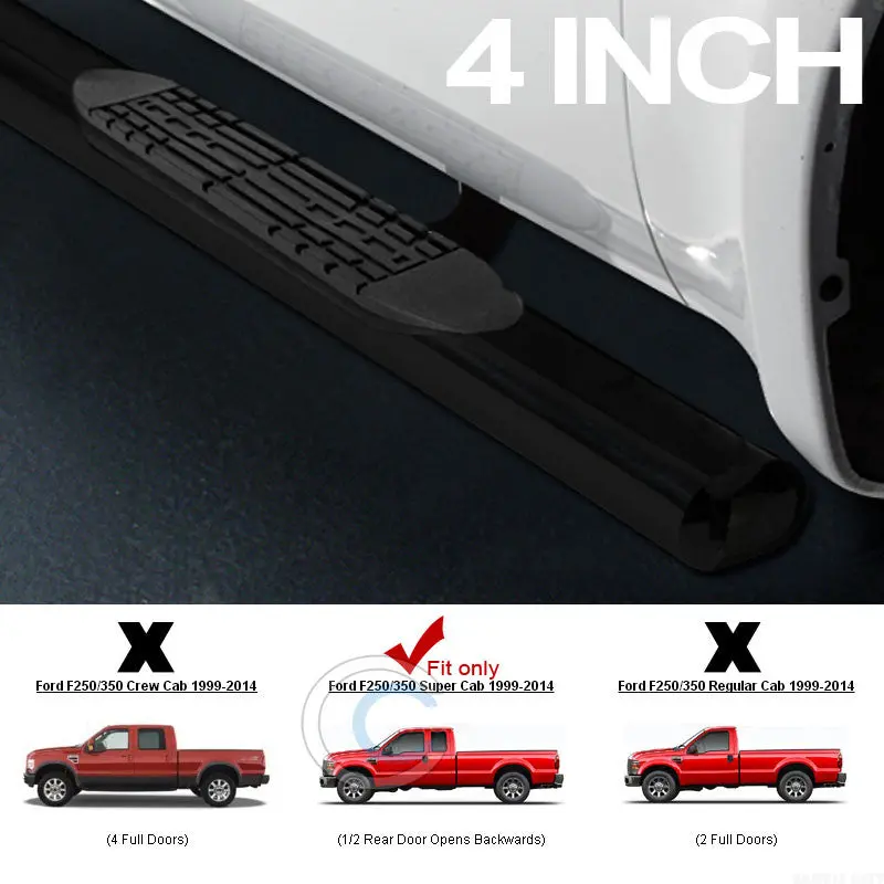 4-Inch Oval Black Nerf Bars For 1999–2016 Ford F-250 Super Duty Super Cab 1