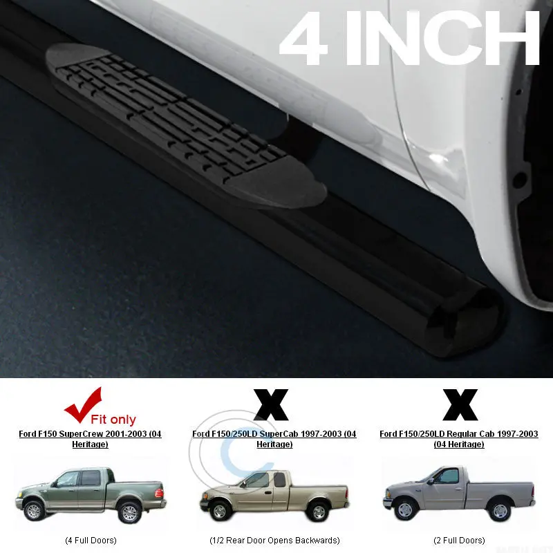 4-Inch Oval Black Nerf Bars For 2001–2003 Ford F-150 Supercrew/Crew Cab 1