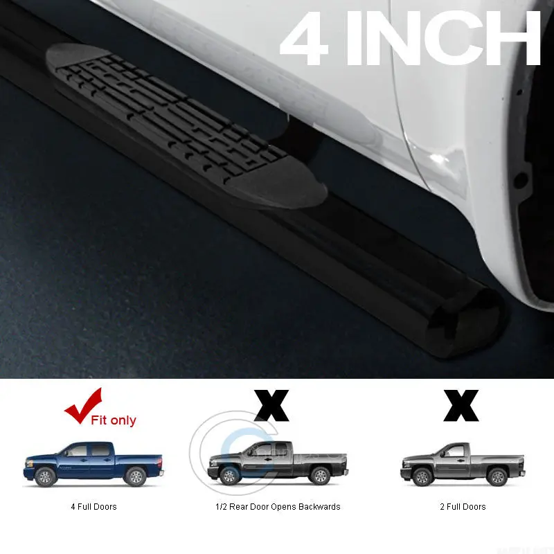 4-Inch Oval Black Nerf Bars For 2001–2013 Chevrolet Silverado & Gmc Sierra Crew Cab 1