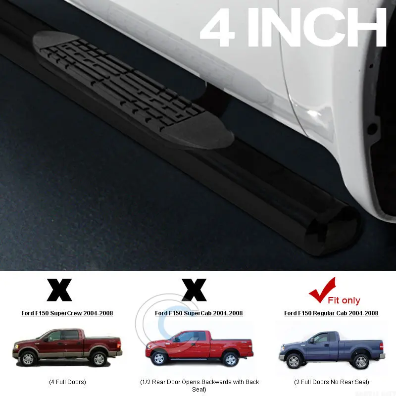 4-Inch Oval Black Nerf Bars For 2004–2008 Ford F-150 Regular Cab 1