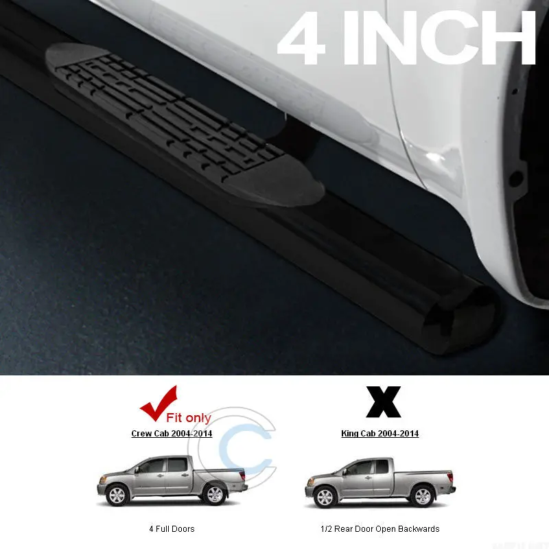 4-Inch Oval Black Nerf Bars For 2004–2016 Nissan Titan Crew Cab 1