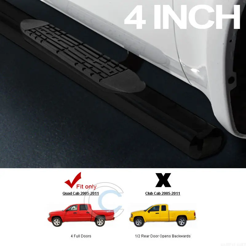 4-Inch Oval Black Nerf Bars For 2005–2012 Dodge Dakota Quad Cab 1
