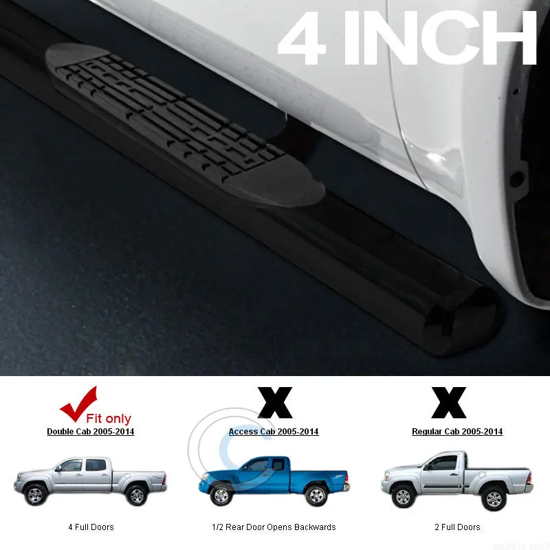 4-Inch Oval Black Nerf Bars For 2005–2016 Toyota Tacoma Double Cab & Crew Cab 1