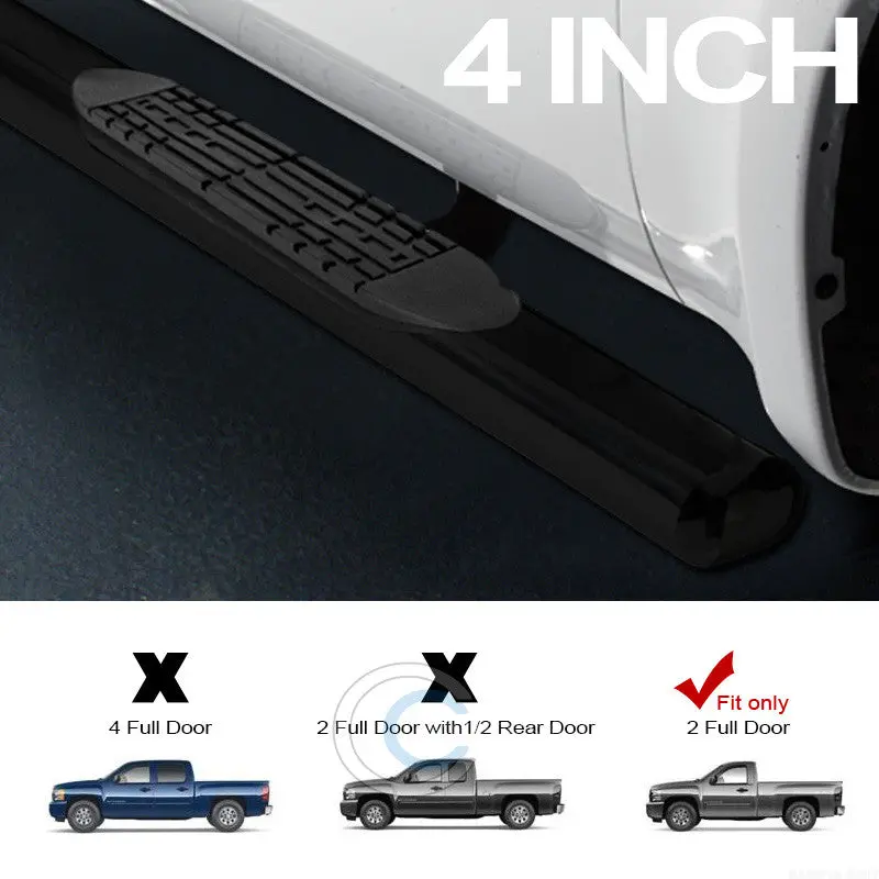 4-Inch Oval Black Nerf Bars For 2007+ Chevrolet Silverado & Gmc Sierra Regular Cab 1