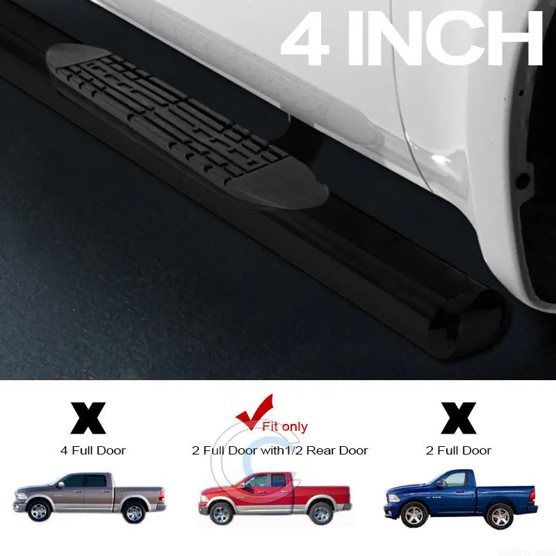 4-Inch Oval Black Running Boards For 2009–2014 Dodge Ram 1500 Quad And Extended Cab 1