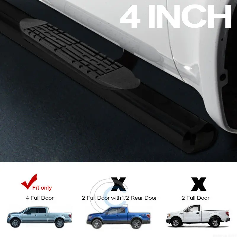 4-Inch Oval Black Running Boards For 2009–2014 Ford F-150 Supercrew Cab 1