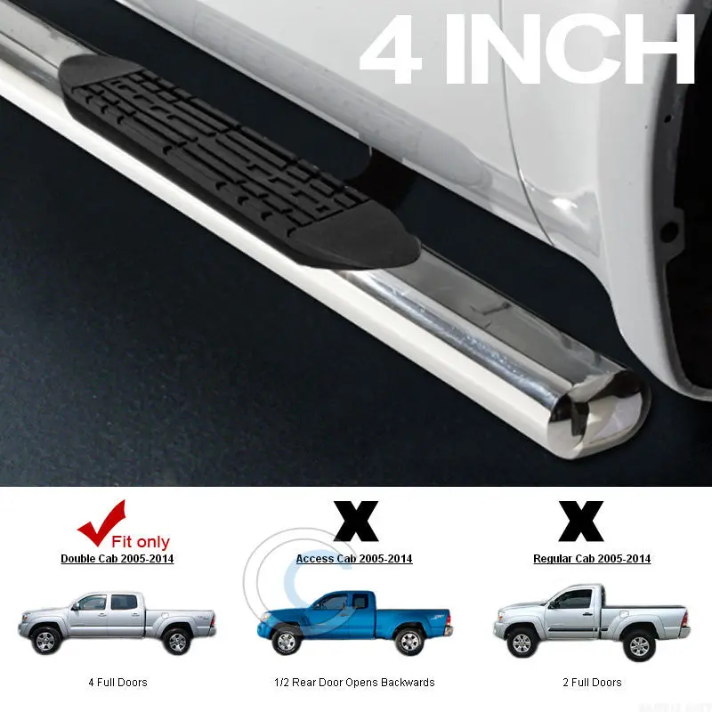4-Inch Oval Chrome Nerf Bars For 2005–2016 Toyota Tacoma Double Cab & Crew Cab 1