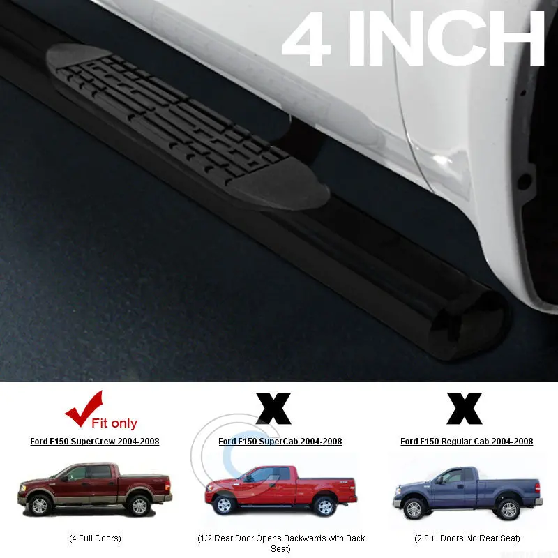 4-Inch Oval Heavy-Duty Black Nerf Bar For 2004–2008 Ford F-150 Crew/Supercrew Cab 1