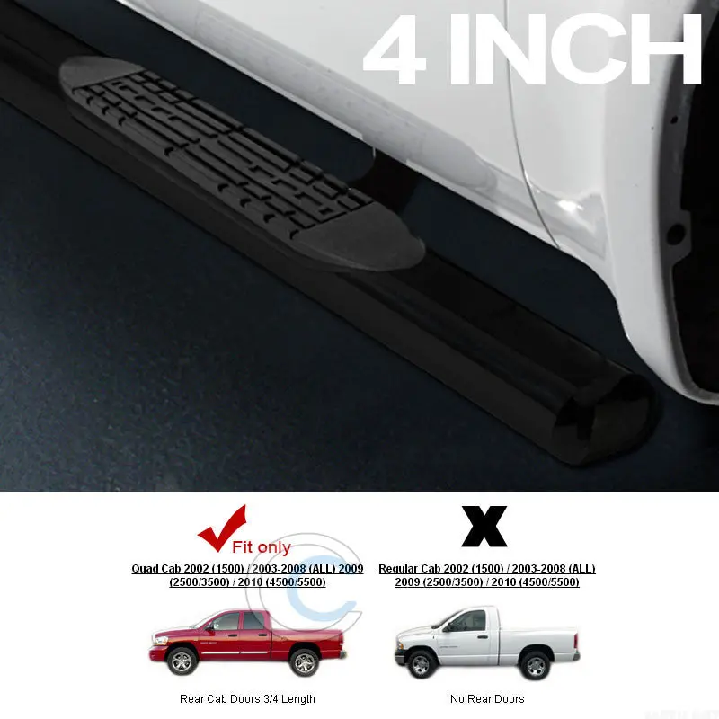 4-Inch Oval Heavy-Duty Black Nerf Bars For 2002–2009 Dodge Ram Quad Cab 1