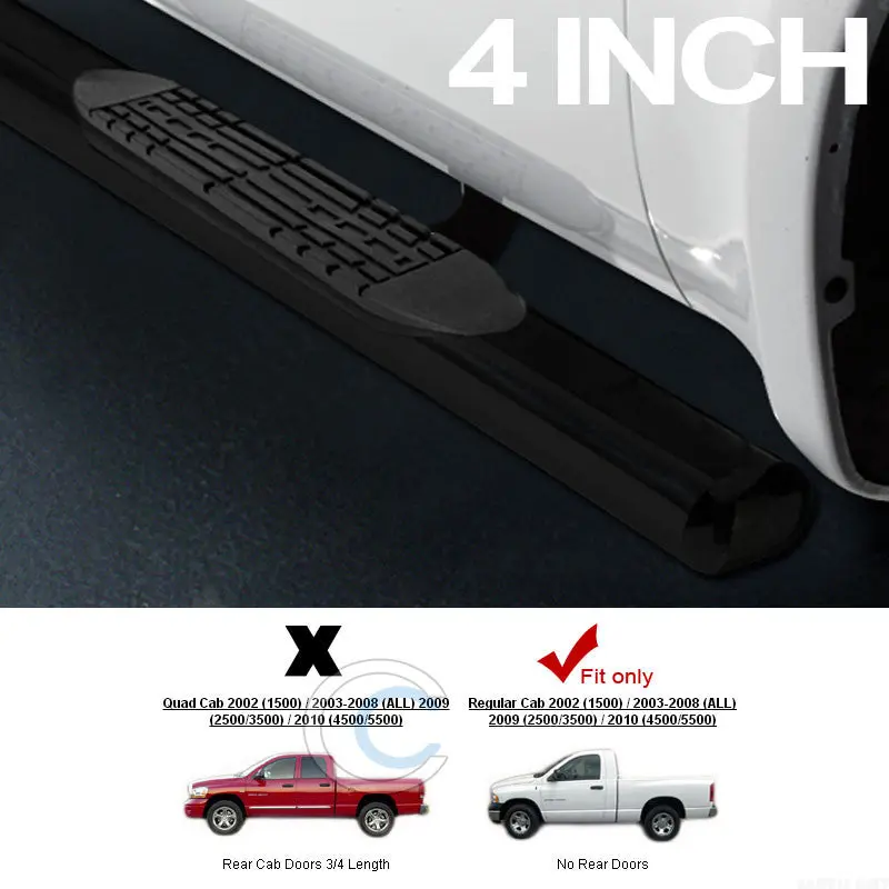4-Inch Oval Heavy-Duty Black Nerf Bars For 2002–2009 Dodge Ram Regular Cab 1