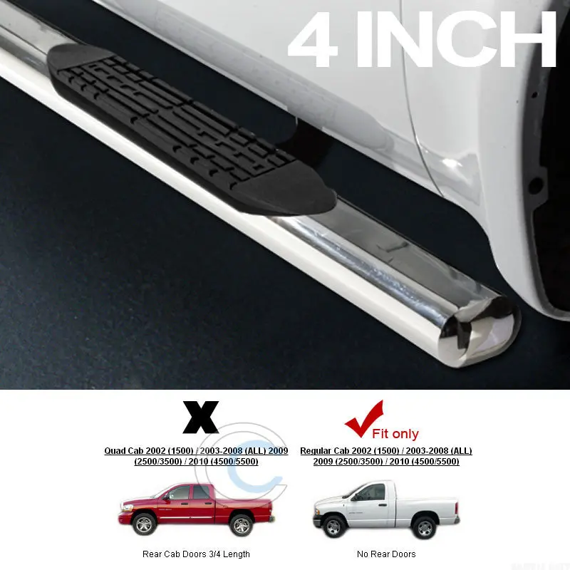 4-Inch Oval Heavy-Duty Chrome Nerf Bars For 2002–2009 Dodge Ram Regular Cab 1