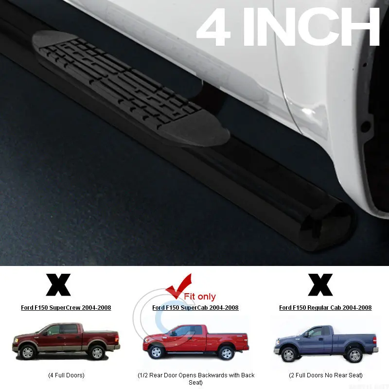 4-Inch Oval Heavy-Duty Nerf Bars For 2004–2008 Ford F-150 Super/Extended Cab (Black) 1