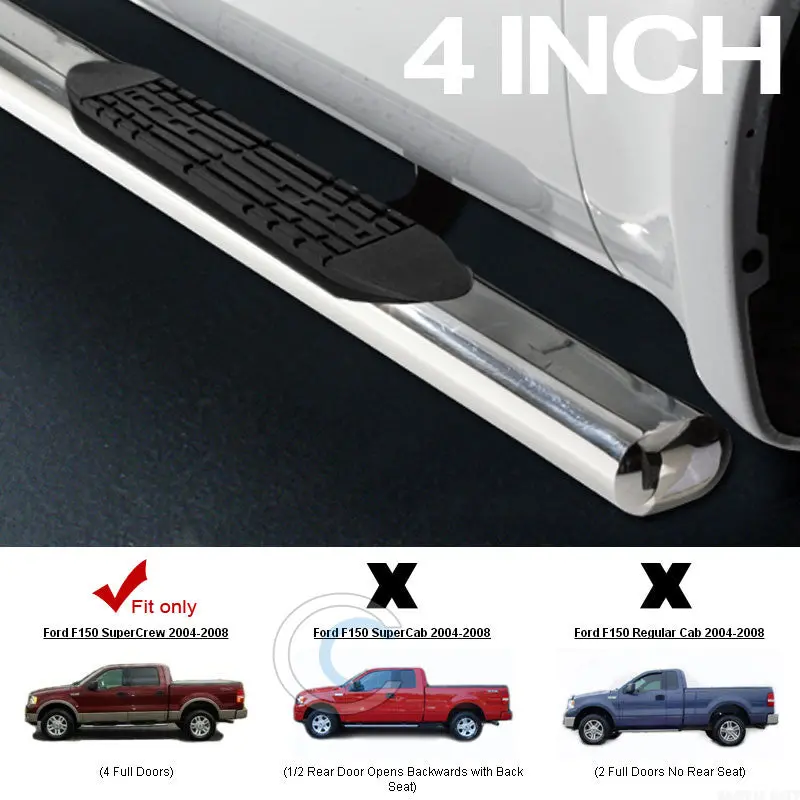 4-Inch Oval Stainless Steel Chrome Nerf Bar For 2004–2008 Ford F-150 Crew/Supercrew Cab 1
