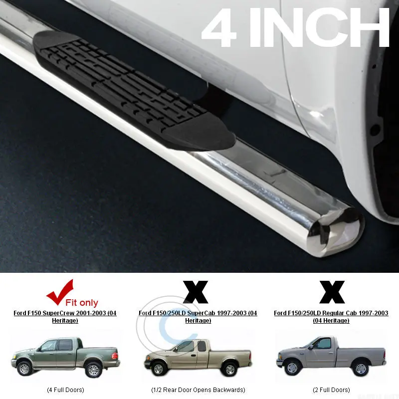 4-Inch Oval Stainless Steel Chrome Nerf Bars For 2001–2003 Ford F-150 Crew/Supercrew Cab 1