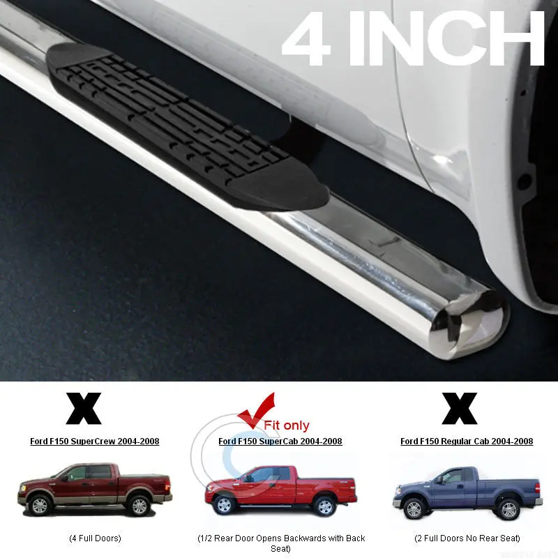 4-Inch Oval Stainless Steel Chrome Nerf Bars For 2004–2008 Ford F-150 Super/Extended Cab 1