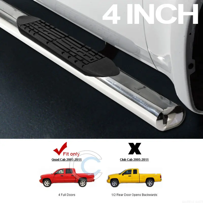 4-Inch Oval Stainless Steel Chrome Nerf Bars For 2005–2012 Dodge Dakota Quad/Crew Cab 1