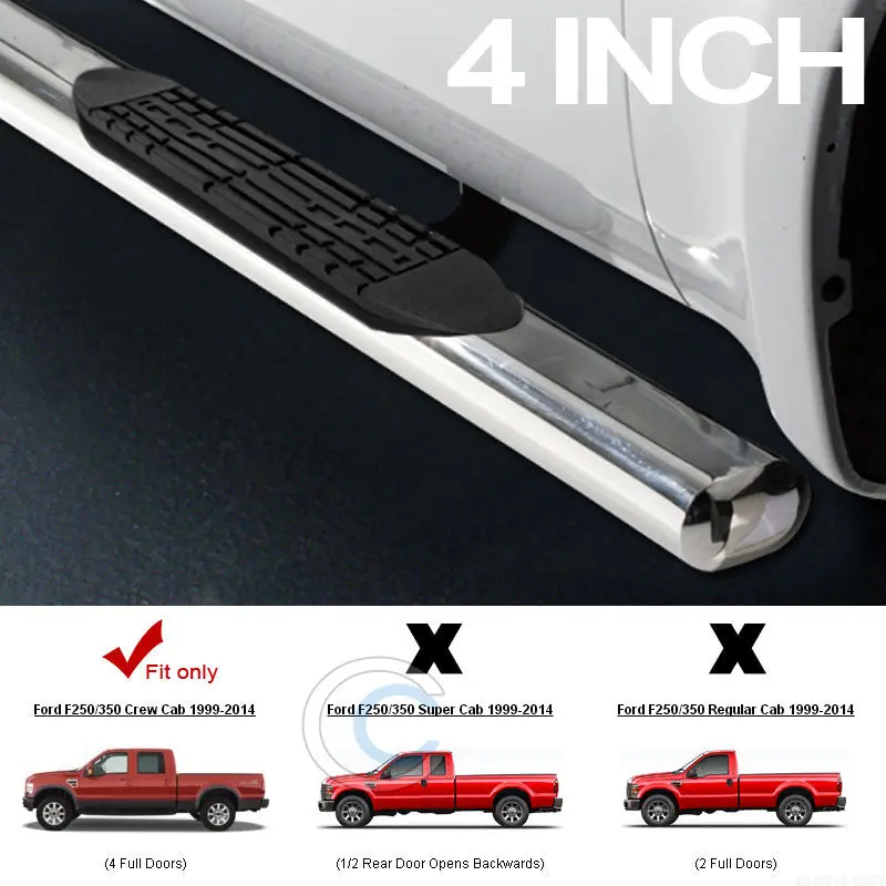 4-Inch Oval Stainless Steel Nerf Bars For 1999–2016 Ford F-250/F-350 Super Duty Crew Cab 1