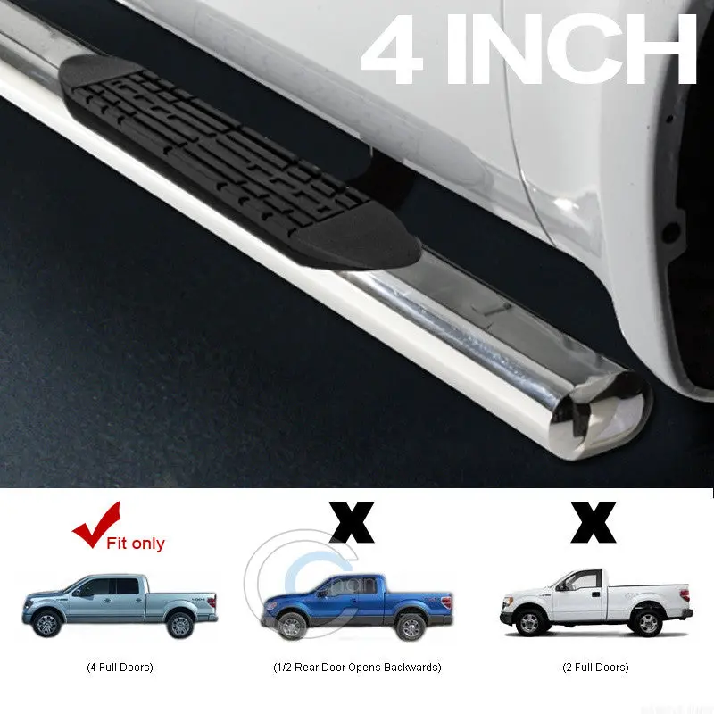 4-Inch Stainless-Chrome Running Boards For 2009–2014 Ford F-150 (Supercrew Cab) 1