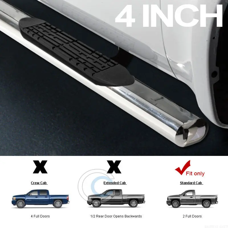 4-Inch Stainless Steel Chrome Nerf Bars For 1999–2013 Chevrolet Silverado & Gmc Sierra Regular Cab 1