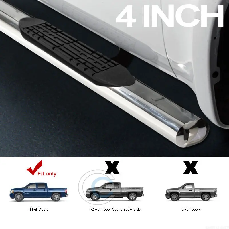 4-Inch Stainless Steel Chrome Nerf Bars For 2001–2013 Chevrolet Silverado & Gmc Sierra Crew Cab 1