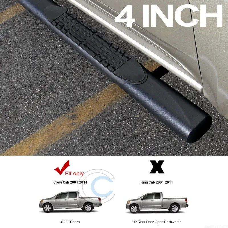 4" Matte Black Oval Side Steps For 2004–2016 Nissan Titan Crew Cab – Nerf Bars & Running Boards 1