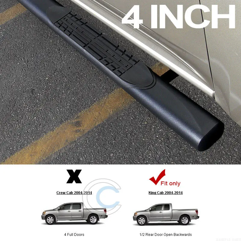 4" Matte Black Oval Side Steps For 2004–2016 Nissan Titan King & Extended Cab – Nerf Bars 1