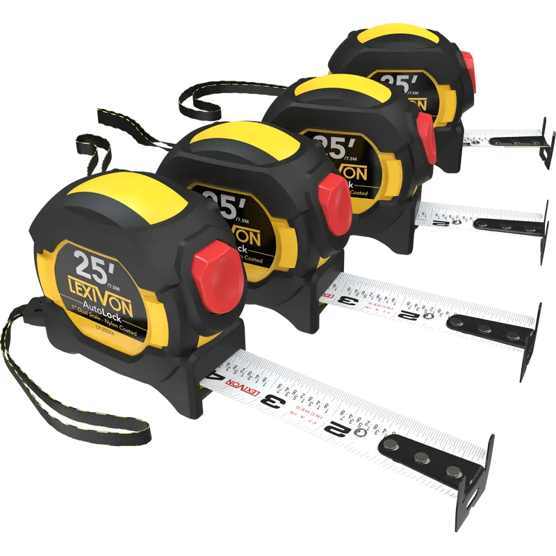 4-Pack 25Ft Autolock Tape Measure — 1" Nylon-Coated Blade, Dual-Sided White/Yellow Rule Print (Lx-205X4) 1