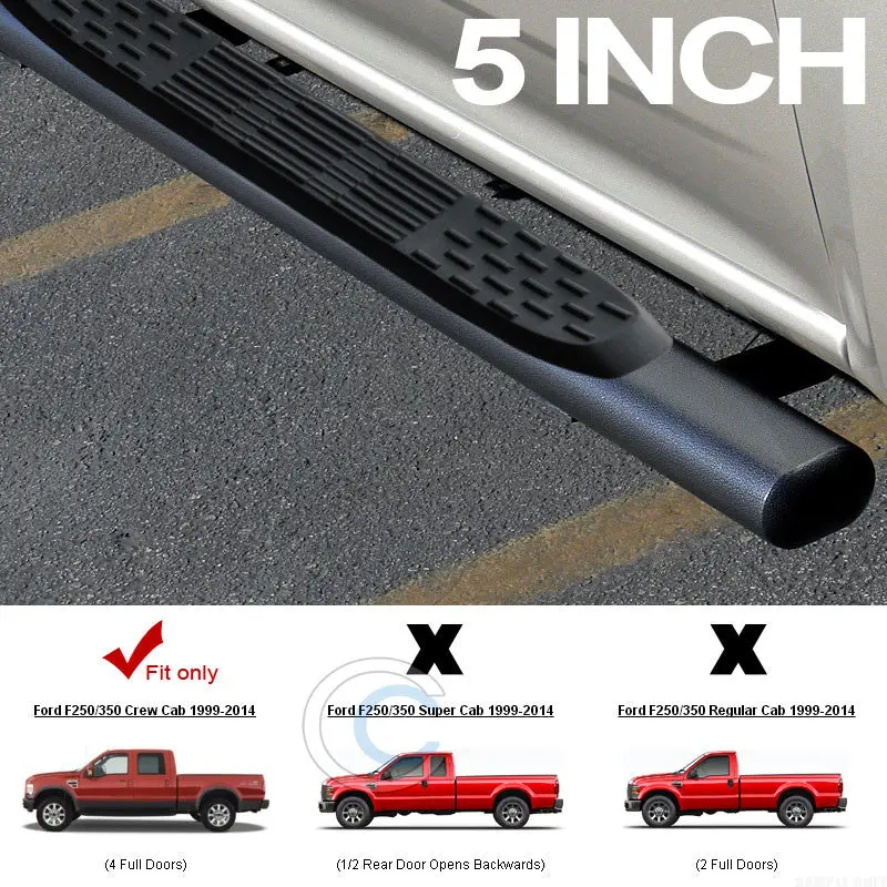 5-Inch Hammered Black Nerf Bars For 1999–2016 Ford F-250/F-350 Crew Cab – Heavy-Duty Side Steps & Running Boards 1