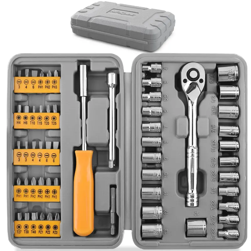 57-Piece Compact Garage Tool Set With Metric/Sae Sockets And Screwdriver Bits 1