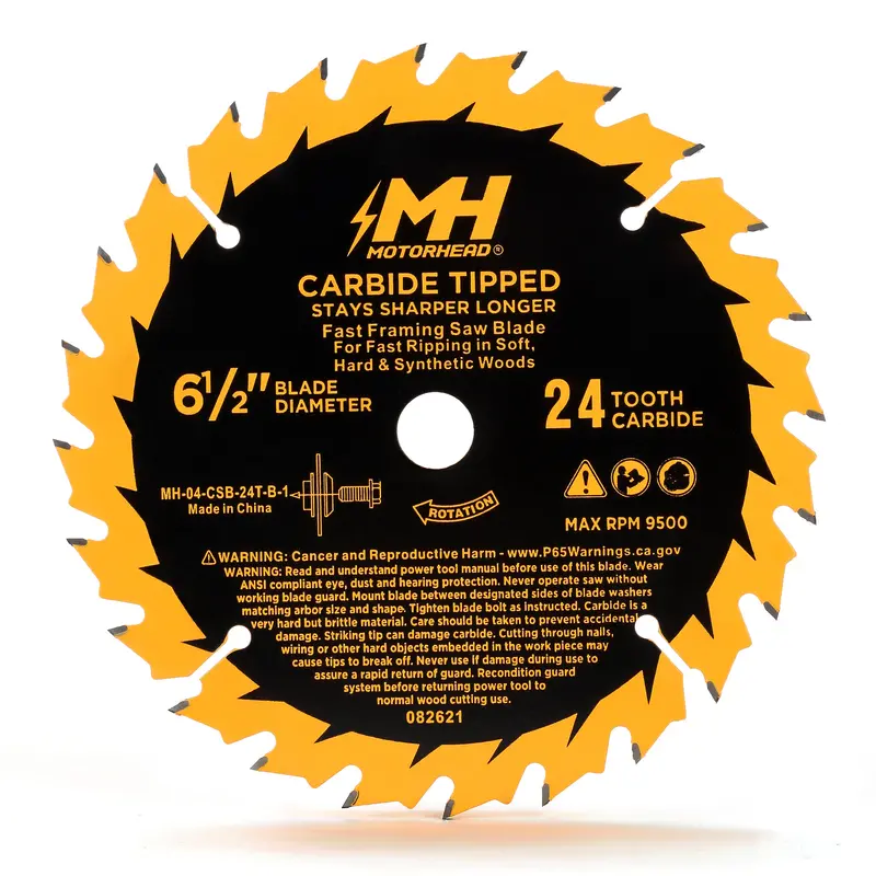 6-1/2" 24-Tooth Fast-Framing Circular Saw Blade – Tungsten Carbide Tipped 1