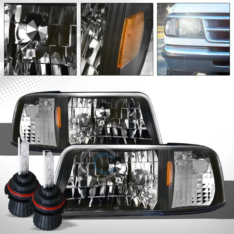 6000K Hid Bi-Xenon Black Clear Headlights With Amber Corner Signals For 1993–1997 Ford Ranger 1