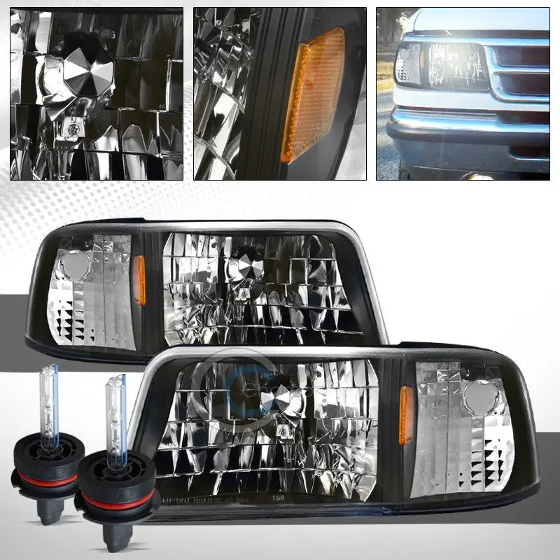 6000K Hid Xenon Black Clear Headlights With Amber Corner Signal Lamps For 1993+ Ford Ranger 1