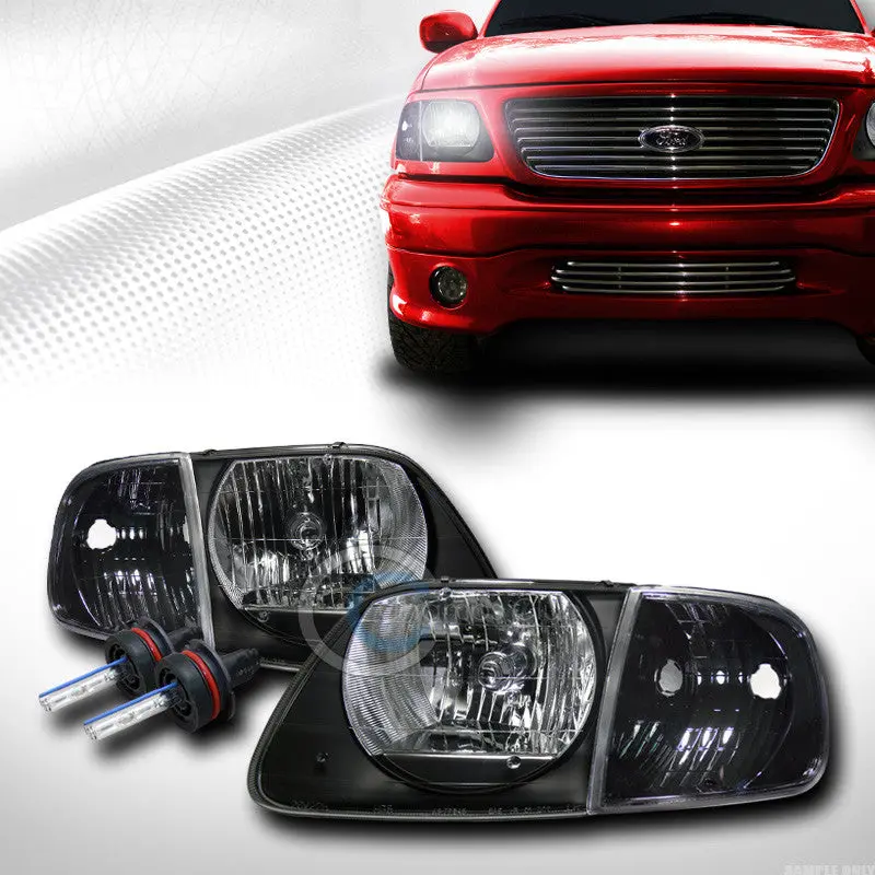 6000K Hid Xenon Black V2 Headlights With Corner Signal Lamps For 1997–2003 Ford F-150 & Expedition 1