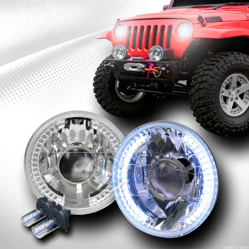 6000K Hid Xenon H4 Bulbs With 7-Inch Round Chrome White Led Halo Projector Headlights (Ca1) 1