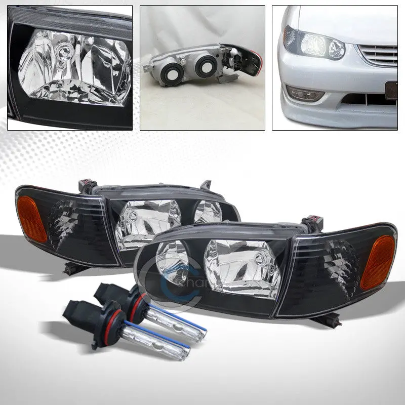 6000K Hid Xenon Headlight Conversion Kit With Black Housing And Amber Corner Signal Lamps For 2001–2002 Toyota Corolla 1
