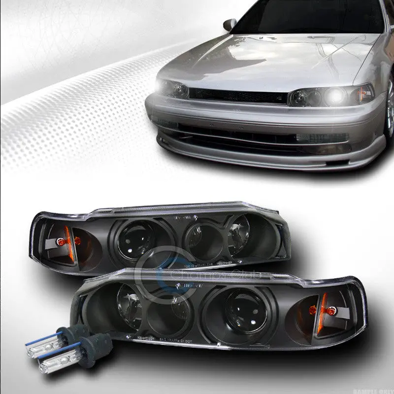 6000K Hid Xenon Projector Headlights With Gloss Black Finish And Integrated Corner Indicators For 1990–1993 Honda Accord 1
