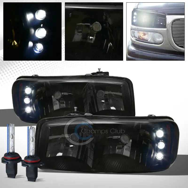 6000K Hid Xenon Smoke Led Headlights With Amber Accent Lighting For 1999–2007 Gmc Sierra, Yukon & Denali 1