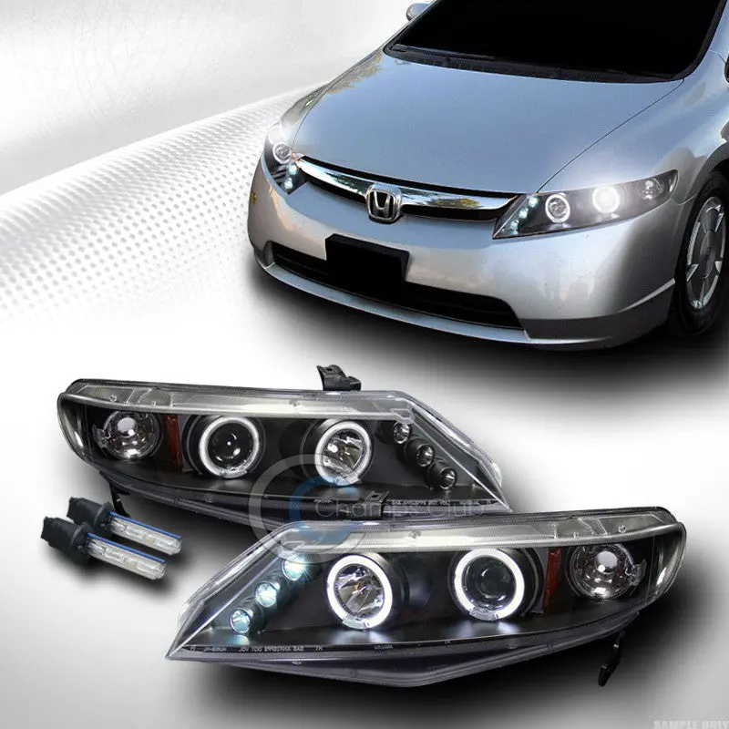 6000K Xenon Hid Black Drl Halo Led Projector Headlights For 2006–2011 Honda Civic Sedan (4-Door) 1