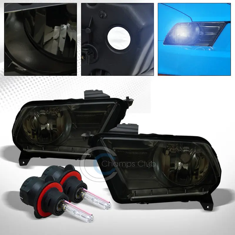 8000K Hid Bi-Xenon Headlights With Smoked Lens Housing And Amber Signal Lamps For 2010–2014 Ford Mustang (Halogen Base) 1