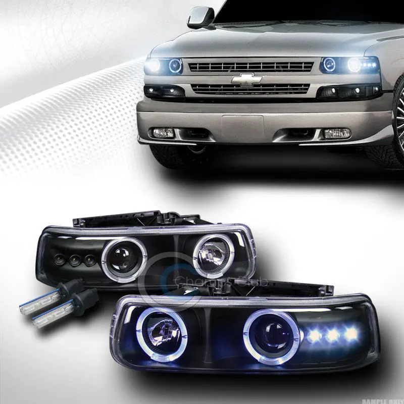 8000K Hid Xenon Black Dual Halo Led Projector Headlights For 1999–2002 Chevy Silverado K2 1