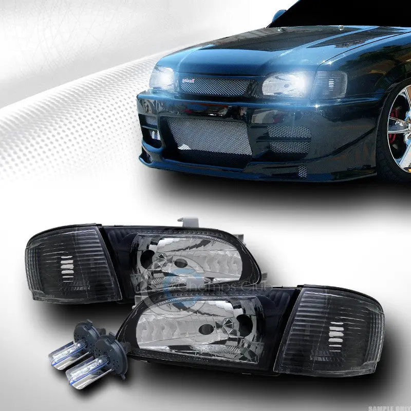 8000K Hid Xenon Black Headlights With Parking And Corner Turn Signal Lamps For 1995–1998 Toyota Tercel 1