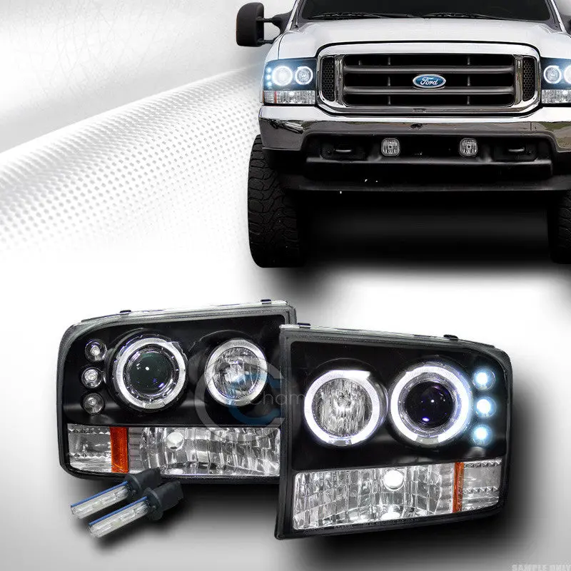 8000K Hid Xenon Black Led Halo Projector Headlight Assembly For 1999–2004 Ford F-250/F-350 1