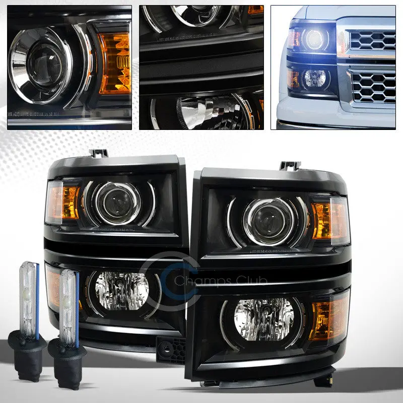 8000K Hid Xenon + Black Projector Headlights With Amber Signals For 2014–2015 Chevrolet Silverado 1500 1